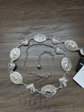 LA Valentina Western Chain Belt,oval silvertone horse & hearts conchos,versatile